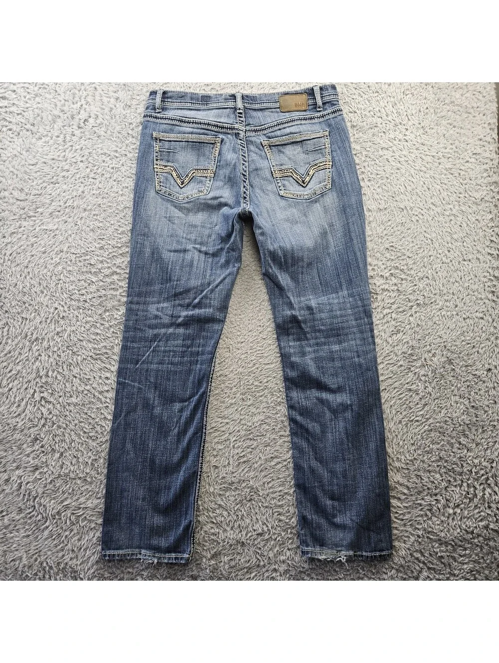 BKE TYLER Jeans Men Straight Leg 36L (Fits 36x33) Whiskering Stretch Denim *Hem